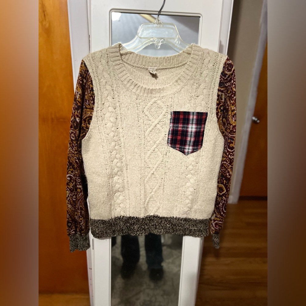 Gimmicks By Bke Cable Knit Patchwork Sweater - image 1